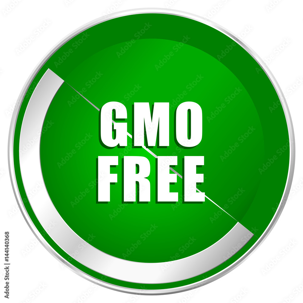 Gmo free silver metallic border green web icon for mobile apps and internet. Gmo free silver metallic border green web icon for mobile apps and internet.