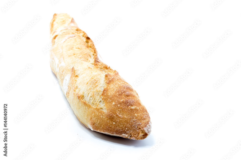 Front view of a baguette bread isolated in white background Front view of a baguette bread isolated in white background