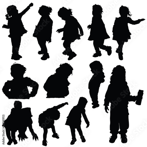 children silhouette cute playing in black color illustration