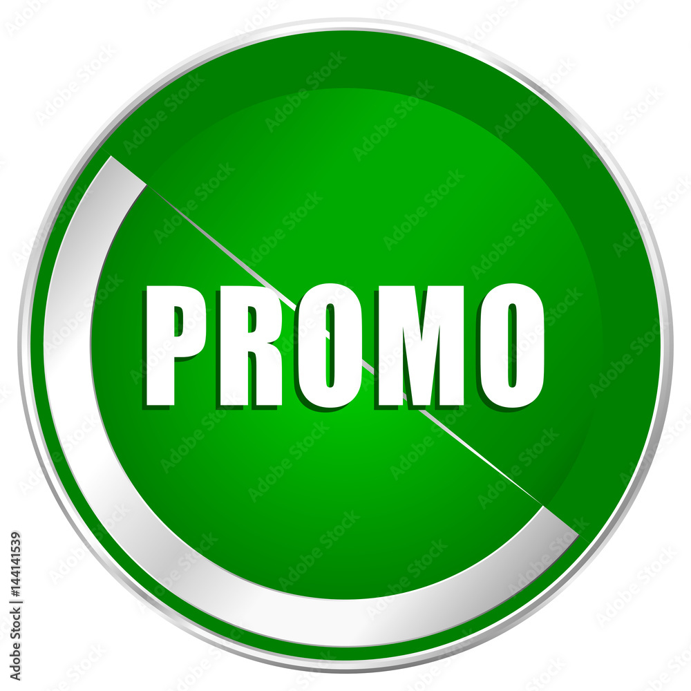 Promo silver metallic border green web icon for mobile apps and internet. Promo silver metallic border green web icon for mobile apps and internet.