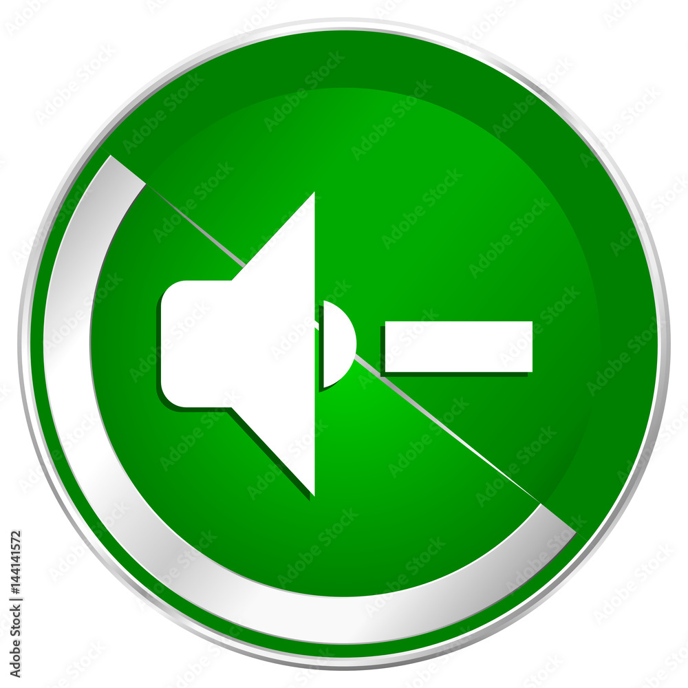 Speaker volume silver metallic border green web icon for mobile apps and internet. Speaker volume silver metallic border green web icon for mobile apps and internet.