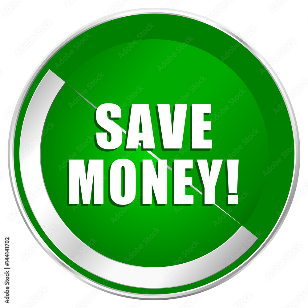 Save money silver metallic border green web icon for mobile apps and internet. Save money silver metallic border green web icon for mobile apps and internet.