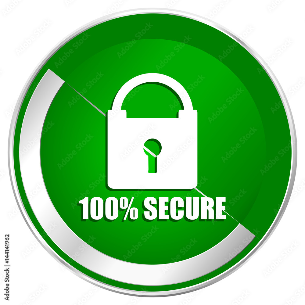 Secure silver metallic border green web icon for mobile apps and internet. Secure silver metallic border green web icon for mobile apps and internet.