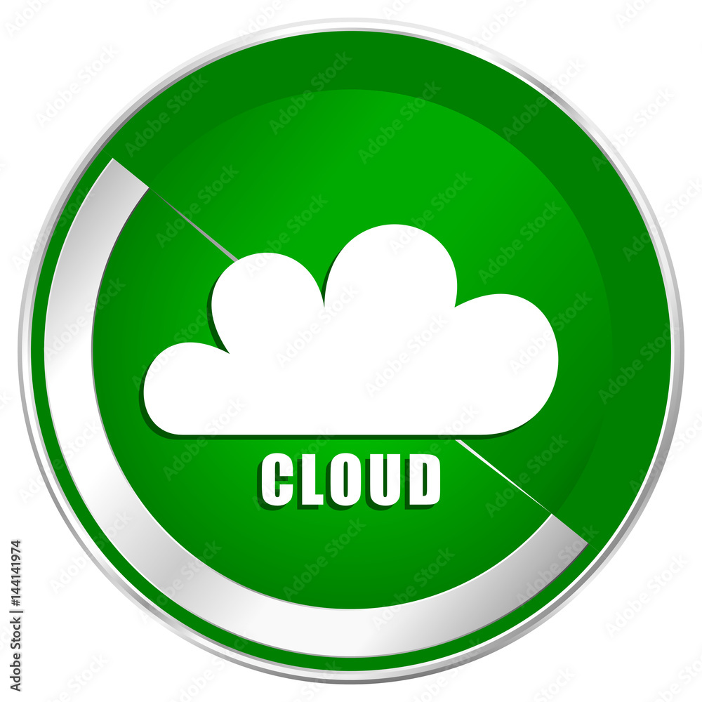 Cloud silver metallic border green web icon for mobile apps and internet. Cloud silver metallic border green web icon for mobile apps and internet.