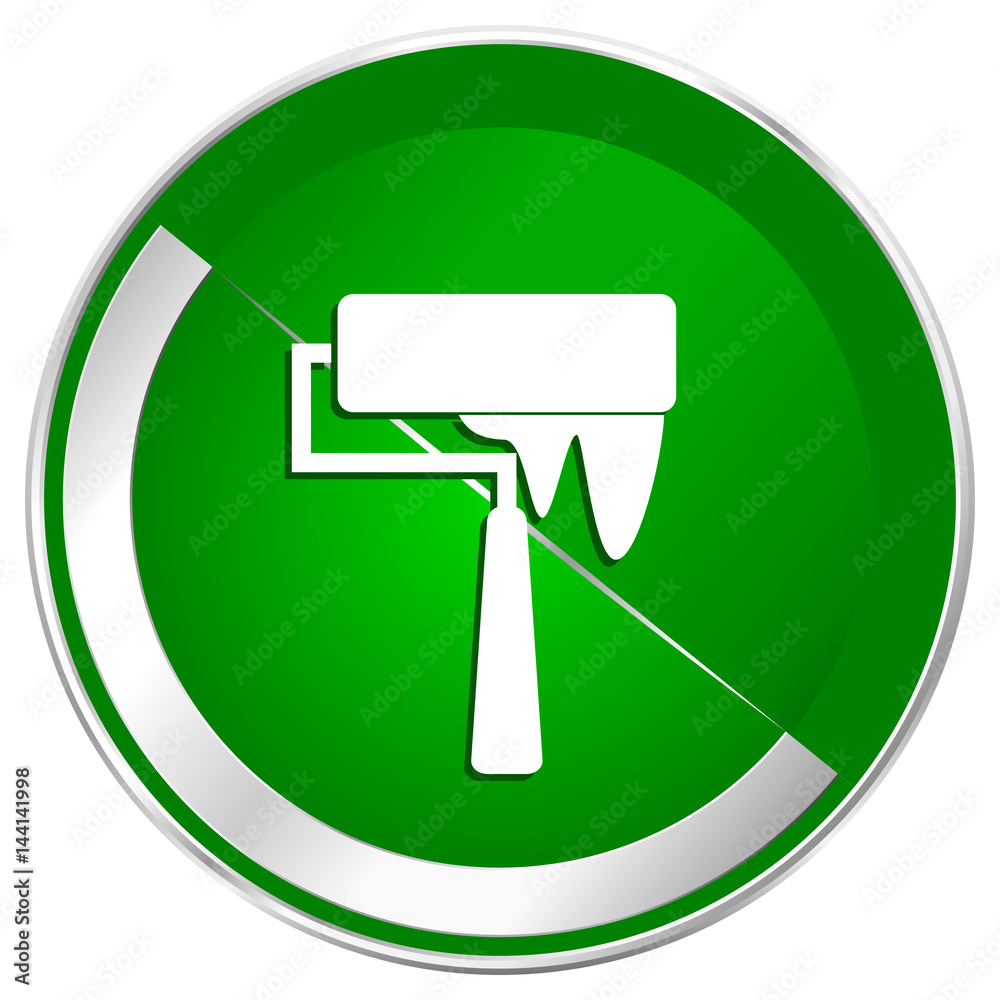 Brush silver metallic border green web icon for mobile apps and internet.