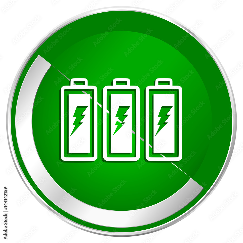 Battery silver metallic border green web icon for mobile apps and internet. Battery silver metallic border green web icon for mobile apps and internet.