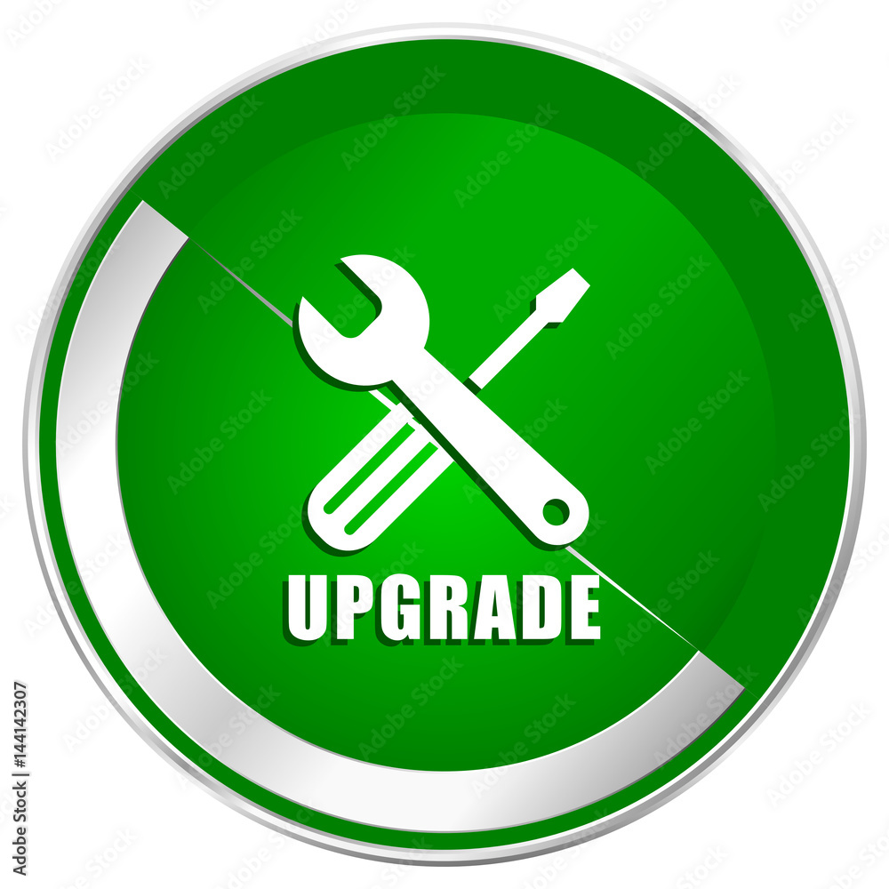 Upgrade silver metallic border green web icon for mobile apps and internet. Upgrade silver metallic border green web icon for mobile apps and internet.