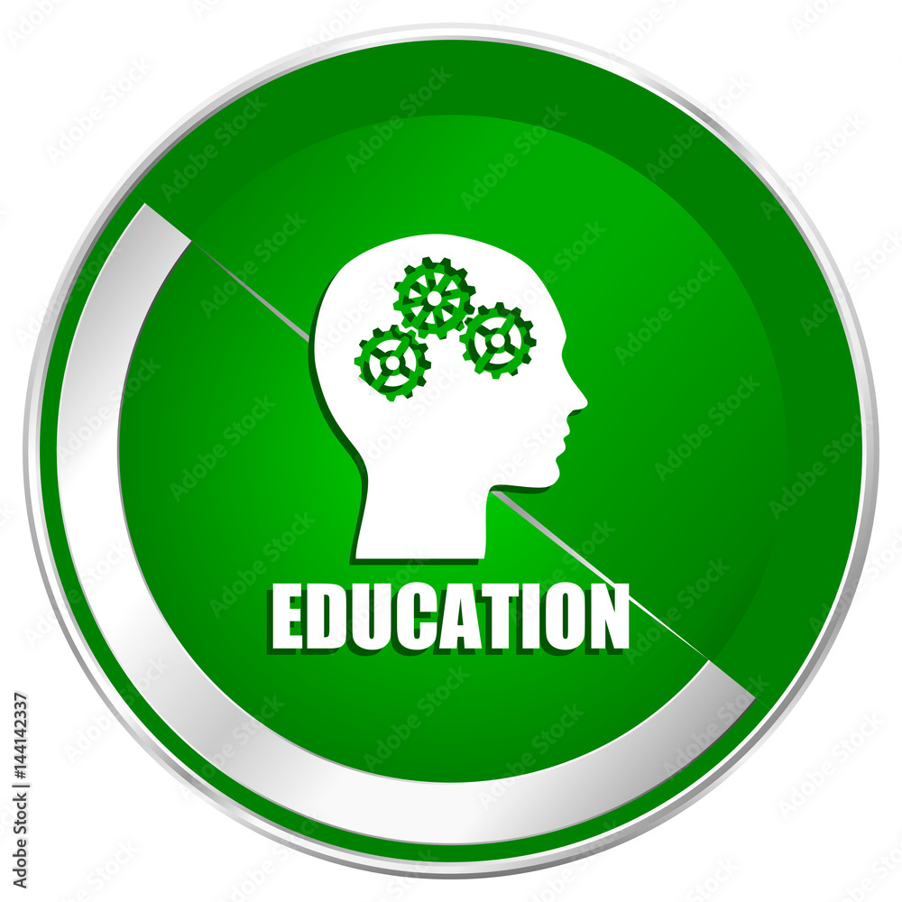 Education silver metallic border green web icon for mobile apps and internet.