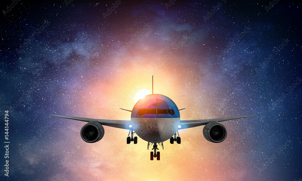 Airplane in night sky. Mixed media . Mixed media Airplane in night sky. Mixed media . Mixed media