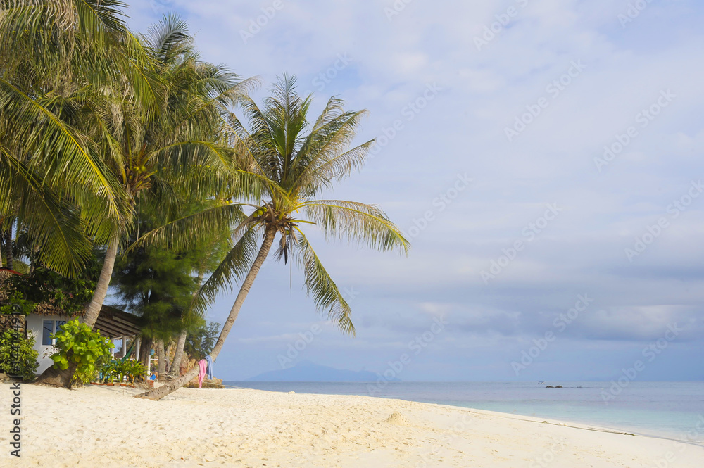 paradise sea landscape with white sand and emerald ocean shore in Rawa Island Malaysia paradise sea landscape with white sand and emerald ocean shore in Rawa Island Malaysia