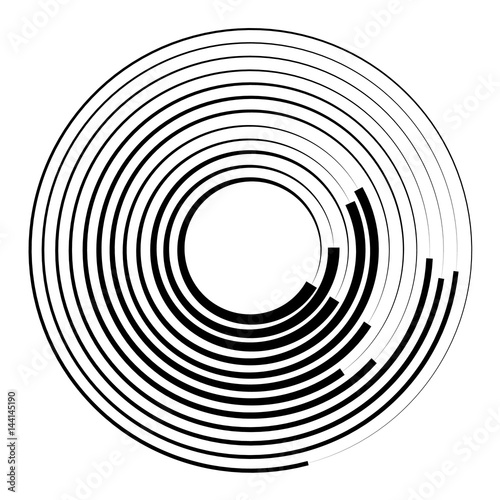 Concentric circles geometric element. Radial, radiating circular graphic.