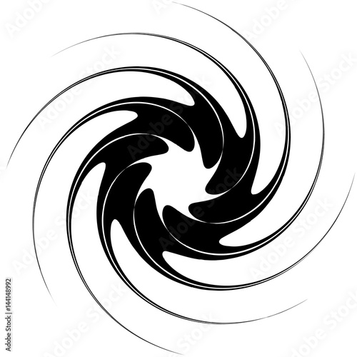 Abstract black and white spiral. Radial, radiating lines with spiral distortion. Artistic non-figural illustration.