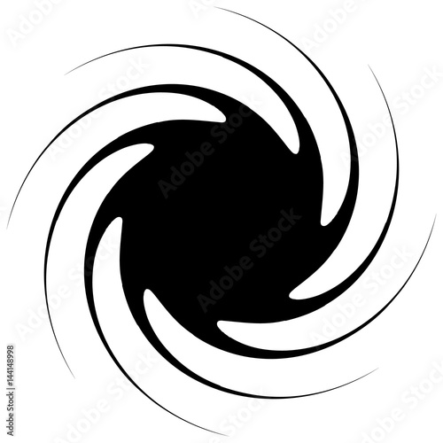 Abstract black and white spiral. Radial, radiating lines with spiral distortion. Artistic non-figural illustration.