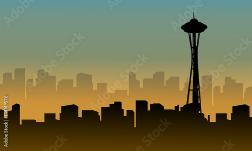 seattle space needle tower scenery silhouettes