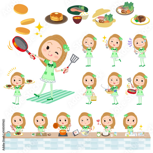 Pop idol in green costume cooking