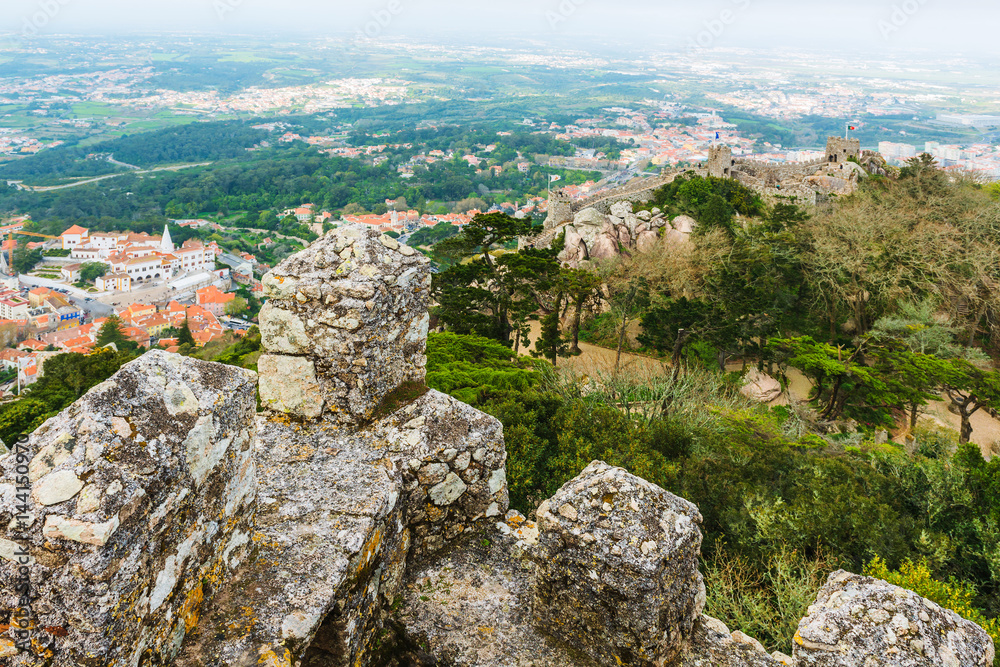 View of the city of Sintra from the castle of the Moors. Sintra. Portugal