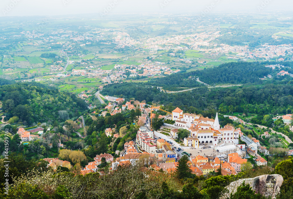View of the city of Sintra from the castle of the Moors. Sintra. Portugal