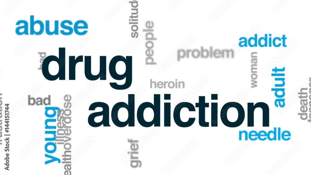 Drug addiction animated word cloud, text design animation.