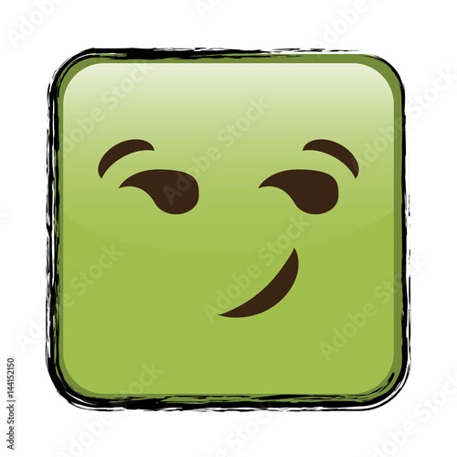 Smirking cartoon face in square shape, icon over white background. colorful design. vector illustration