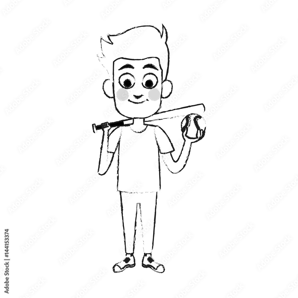young boy holding baseball bat and ball  icon image vector illustration design 