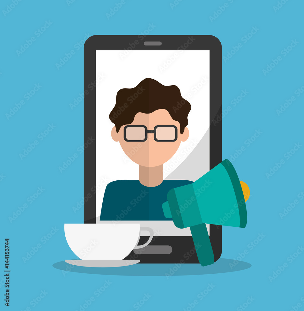smartphone profile coffee and loudspeaker icon image vector illustration design 