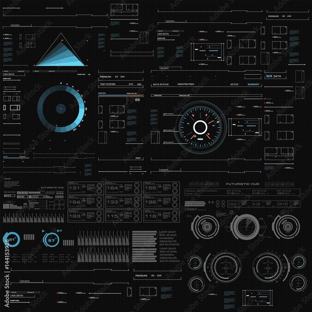 Futuristic HUD, virtual touch user interface in flat design