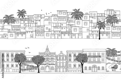 Two seamless banners with South American houses
