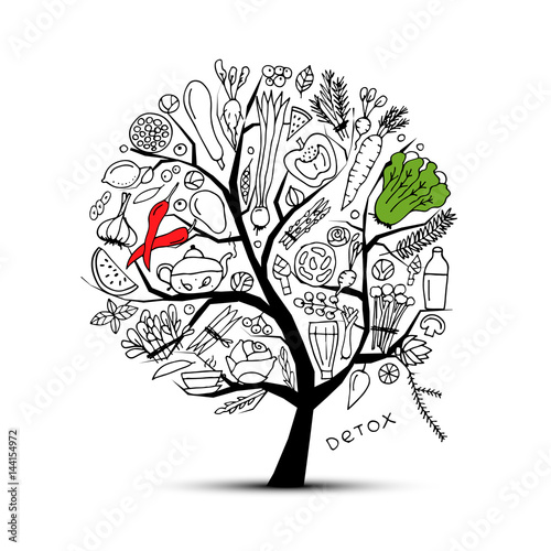 Tree with green vegetables. Sketch for your design