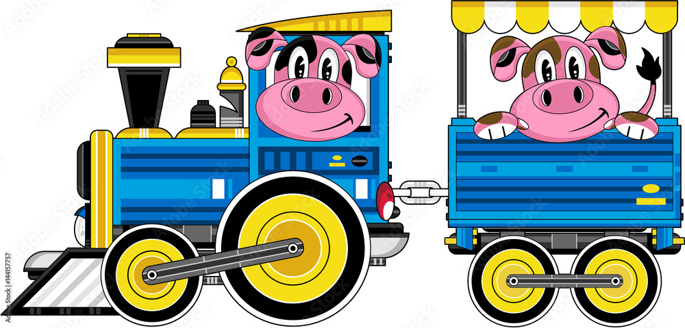 Cartoon Pigs and Toy Train