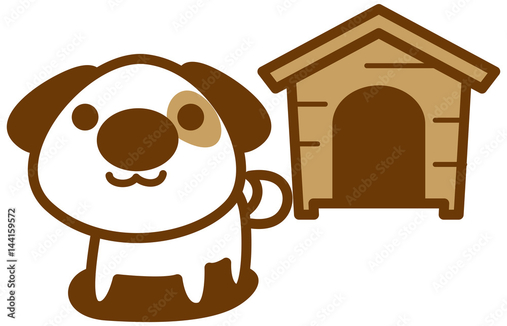 かわいい白い犬と犬小屋のイメージイラスト Stock Vector Adobe Stock