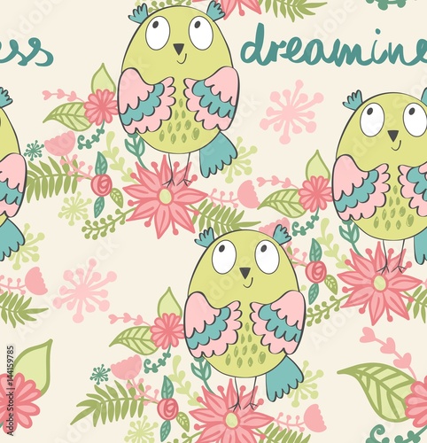 vector illustration of a cartoon owl in dreams