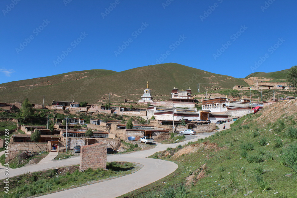 Amdo Tibet Village Monastery Rural Festival Qinghai China Asia