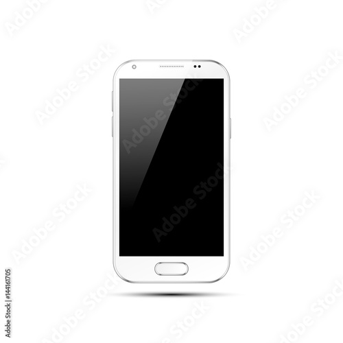 Modern white touchscreen cellphone tablet smartphone on white background. Vector illustration