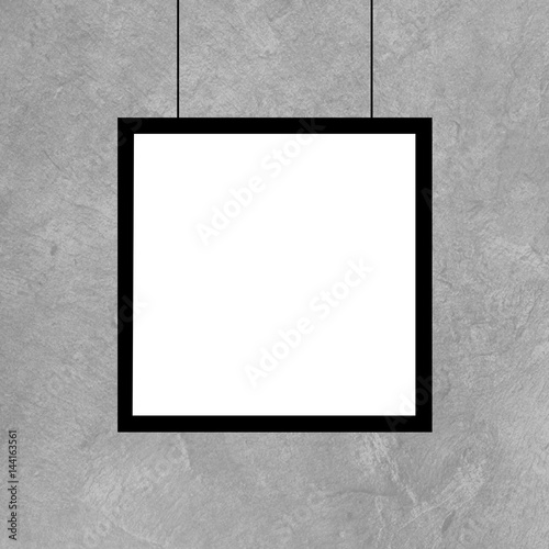 Black picture frame template on grunge wall, Realistic rendering of photo frame, 3D illustration