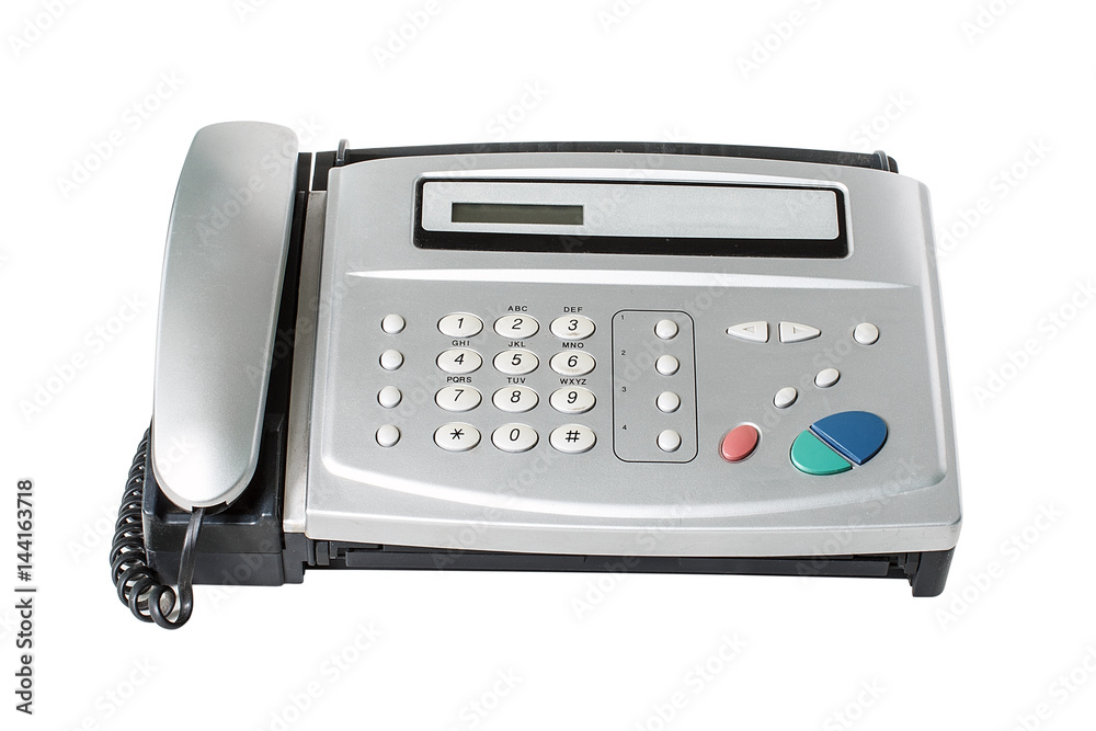 Old fax machine close up, on a white background. Old fax machine close up, on a white background.