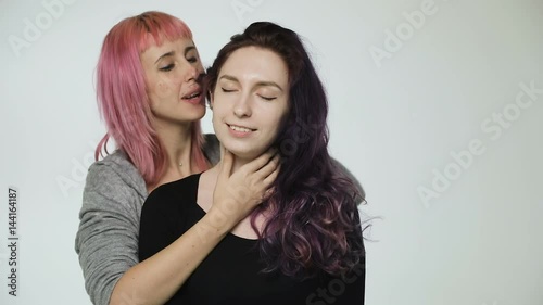Couple lesbian women flirt