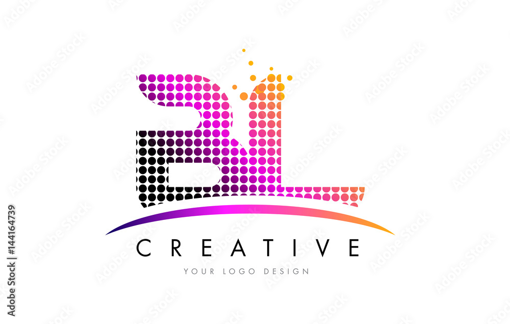 BL B L Letter Logo Design with Magenta Dots and Swoosh