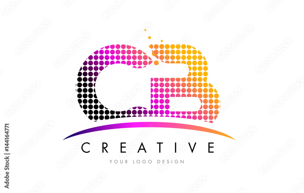 CB C B Letter Logo Design with Magenta Dots and Swoosh