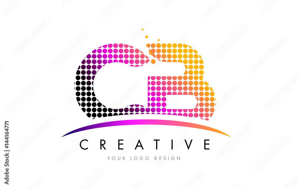 CB C B Letter Logo Design with Magenta Dots and Swoosh CB C B Letter Logo Design with Magenta Dots and Swoosh