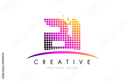 BI B I Letter Logo Design with Magenta Dots and Swoosh