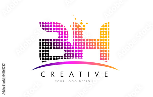 BH B H Letter Logo Design with Magenta Dots and Swoosh