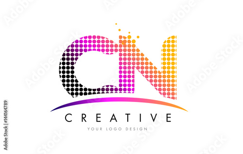 CN C N Letter Logo Design with Magenta Dots and Swoosh