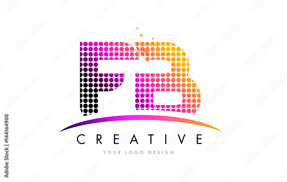 FB F B Letter Logo Design with Magenta Dots and Swoosh