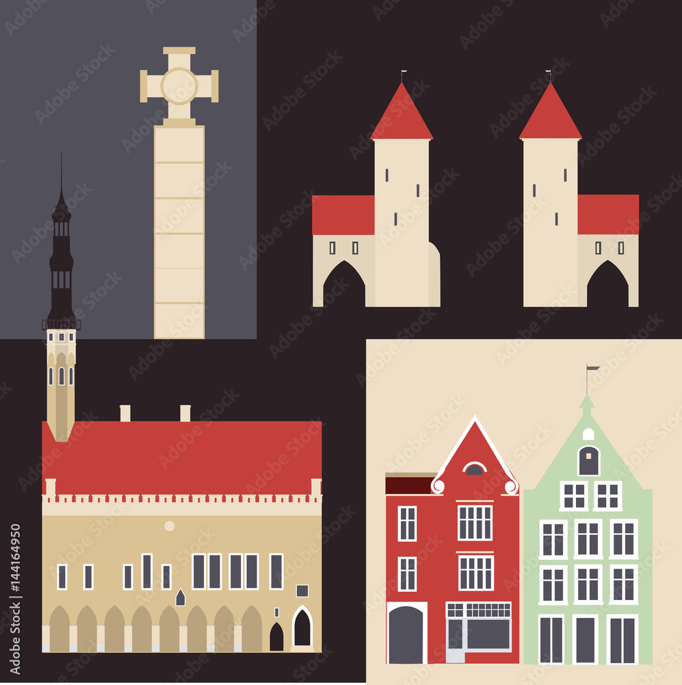 The buildings of the old town in Tallinn.  Vector illustration
