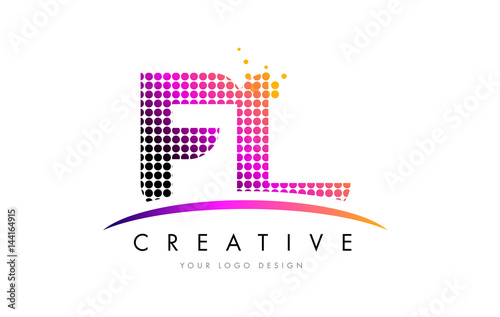 FL F L Letter Logo Design with Magenta Dots and Swoosh