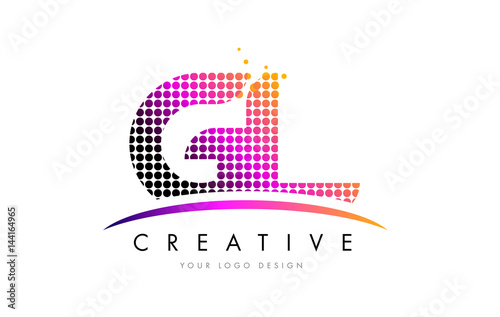 GL G L Letter Logo Design with Magenta Dots and Swoosh