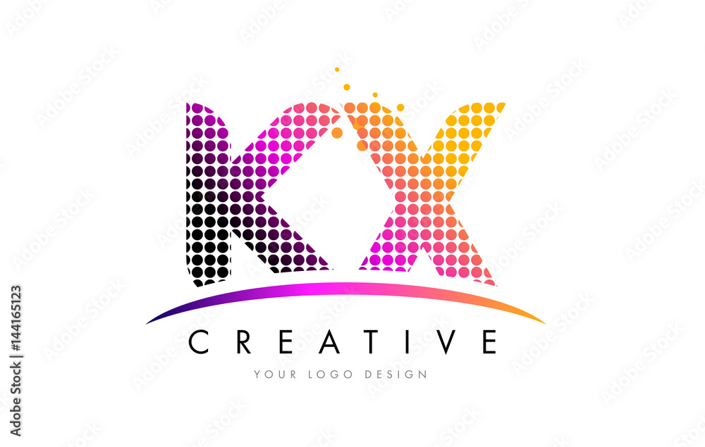 KX K X Letter Logo Design with Magenta Dots and Swoosh KX K X Letter Logo Design with Magenta Dots and Swoosh