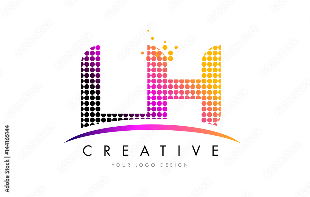 LH L H Letter Logo Design with Magenta Dots and Swoosh