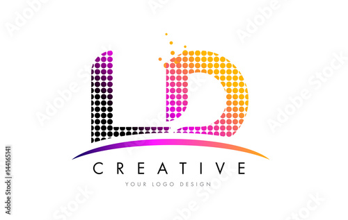 LD L D Letter Logo Design with Magenta Dots and Swoosh