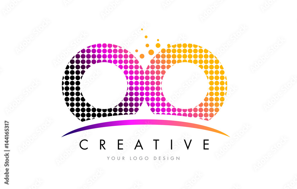 OO O Letter Logo Design with Magenta Dots and Swoosh